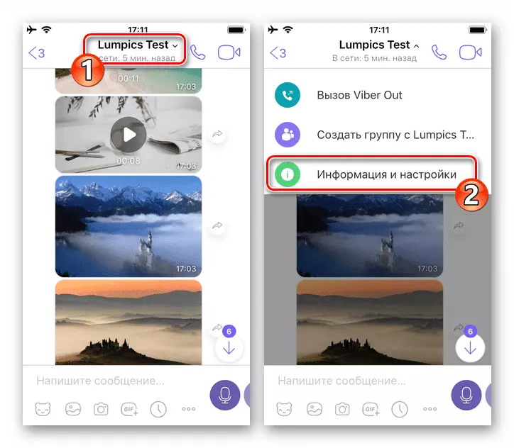 Viber для iPhone - Вызов меню чата - Информация и настройки