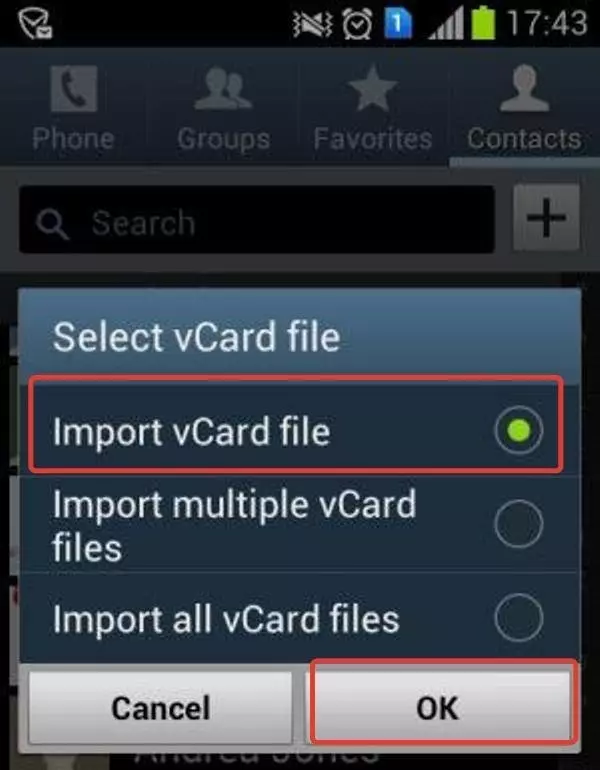 Экспортируем контакты с нашего телефона в виде файла vCard