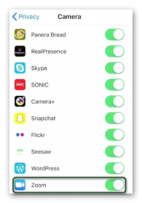 Включите доступ к камере для Zoom в настройках приложения для iOS