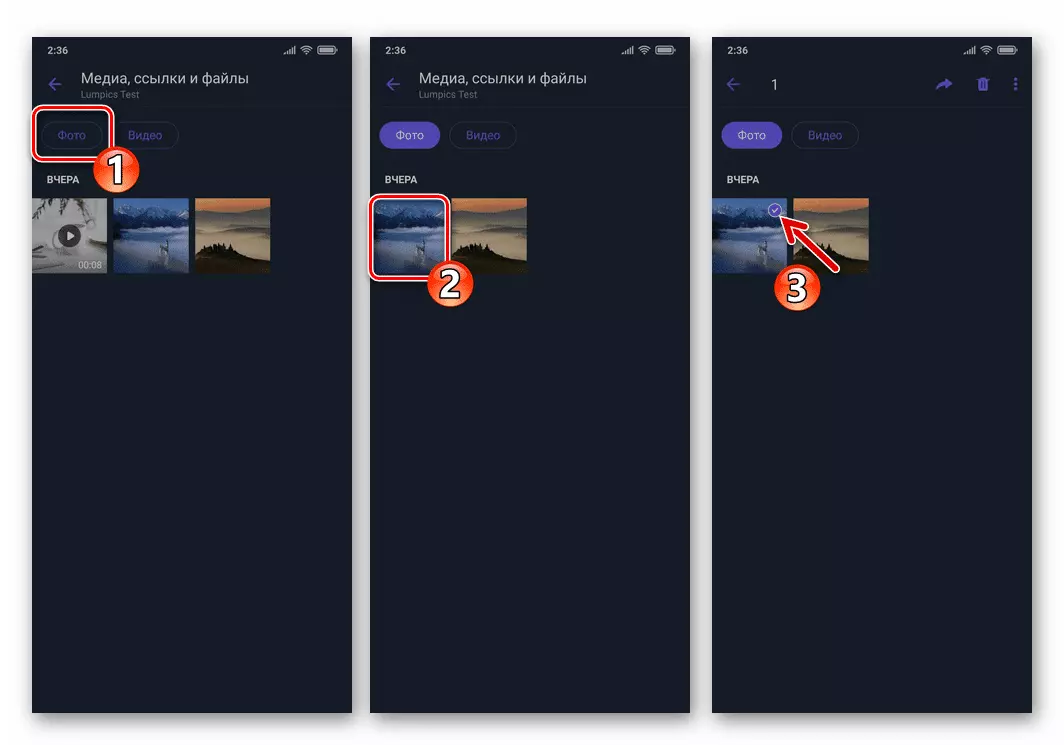 Viber для Android: выберите фотографию для отправки через emeil в галерее медиа-мессенджера