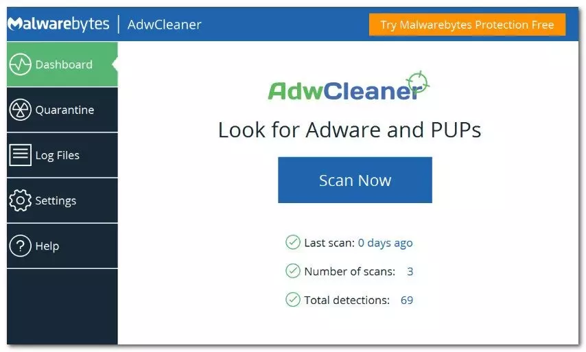 AdwCleaner: главное окно (кнопка для запуска сканирования
