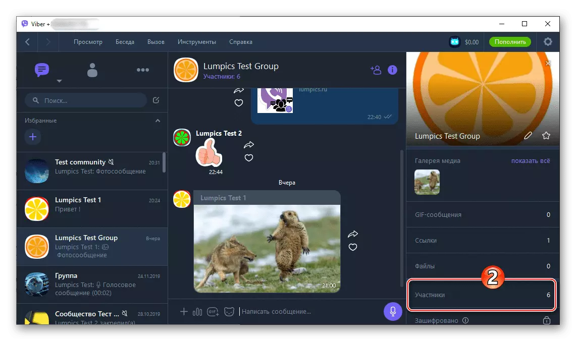 Раздел Viber для участников Windows в меню О групповом чате