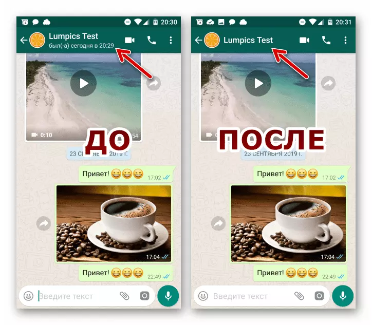 WhatsApp для iOS результат деактивации передачи даты и времени посещения мессенджера