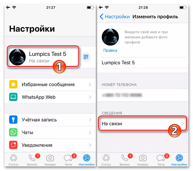 WhatsApp для iPhone - Настройки мессенджера - перейдите, чтобы изменить статус вашего текста в сервисе