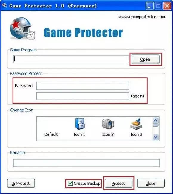 Установите пароль с помощью Game Protector
